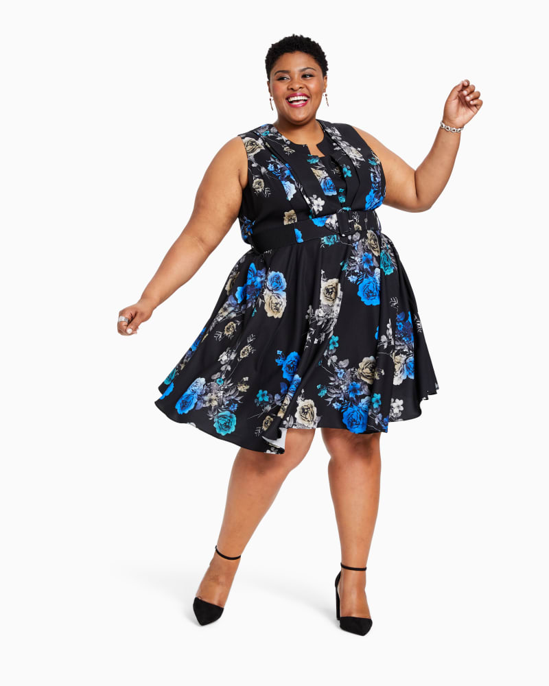 Plus size model with pear body shape wearing Lyra Belted Fit & Flare Dress  by City Chic | Dia&Co | dia_product_style_image_id:141330